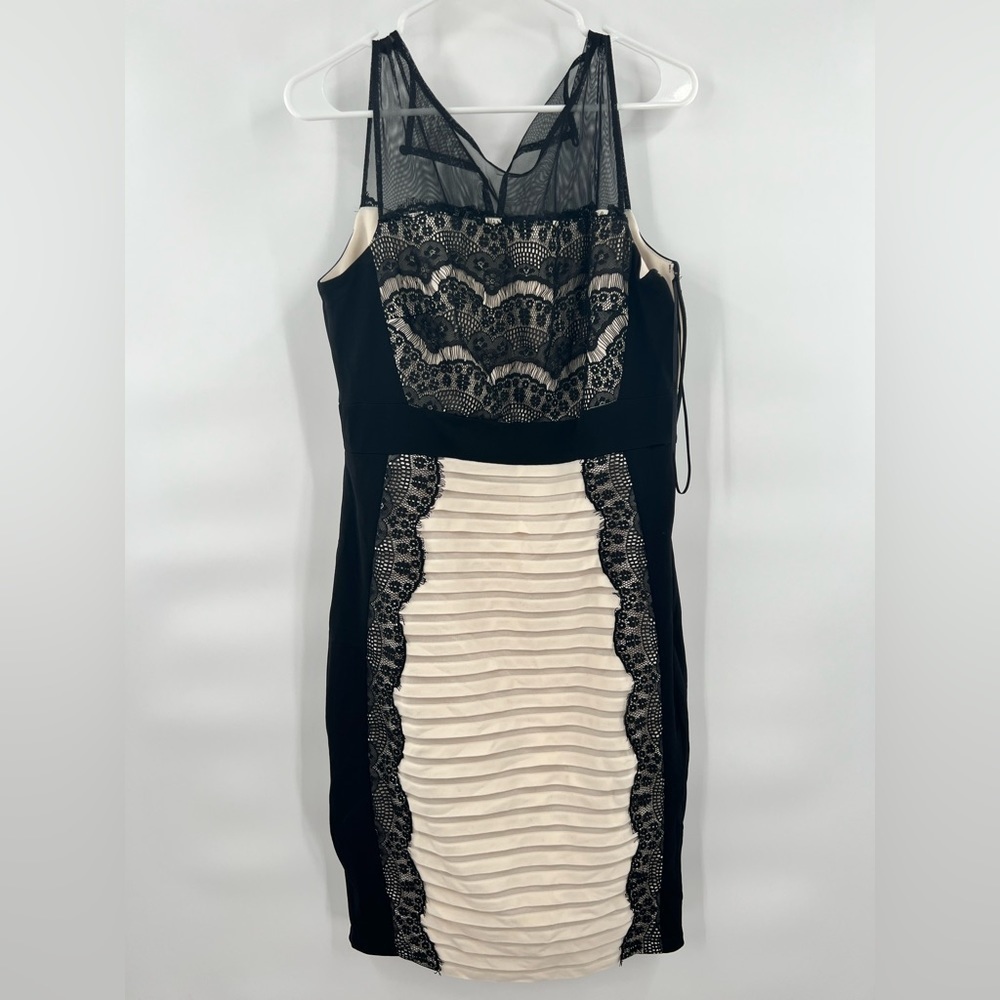 JAX cream black sleeveless lace overlay great gatsby sheath dress size 10